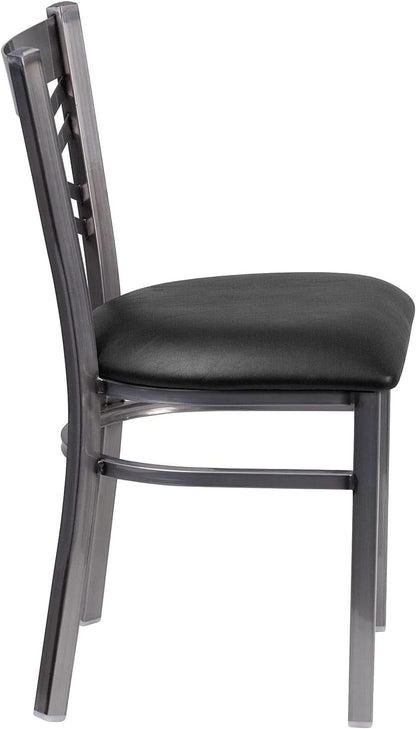 Two Pack Hercules Series Clear Coated X Back Metal Restaurant Chair Black Vinyl Seat