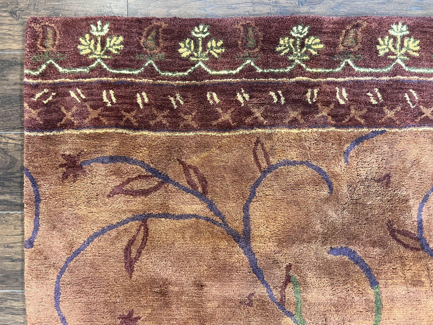 Pottery Barn Rug 5x8, Vintage Hand Tufted Carpet, Wool and Silk, Rust & Maroon