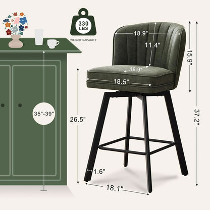 Swivel Counter Height Bar Stools Green Faux Leather