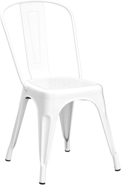 Tolix Style Metal Dining Chair White Stackable Set Of 4