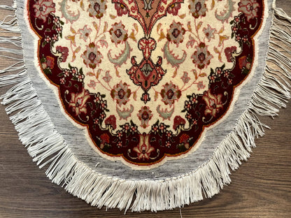 Small Oval Persian Tabriz Rug 2x4, Kork Wool and Silk Highlights, Fine 260 KPSI