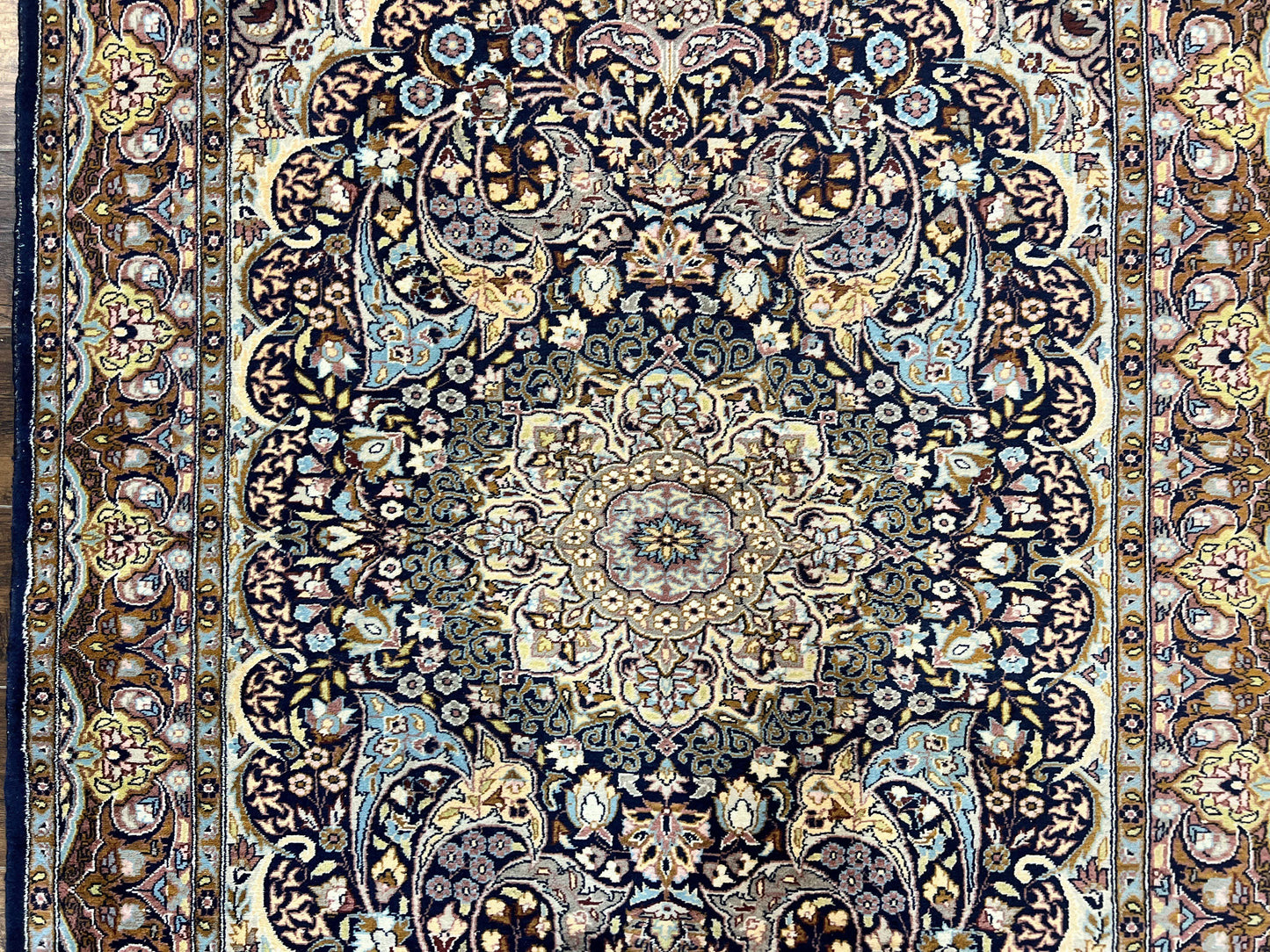 Pak Persian Rug 5x7, Navy Blue Hand Knotted Wool Oriental Carpet 5 x 7 ft, Floral Medallion, Traditional Vintage Pakistani Rug, 225 KPSI