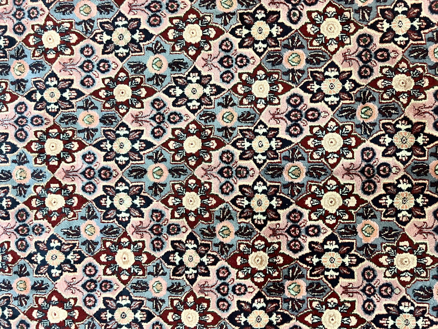 Indo Persian Rug 8x10, Repeated Allover Pattern, Navy Blue Ivory, Handmade Vintage Wool Carpet