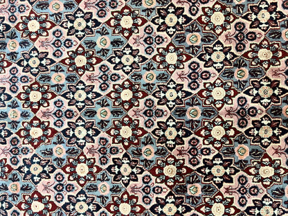 Indo Persian Rug 8x10, Repeated Allover Pattern, Navy Blue Ivory, Handmade Vintage Wool Carpet