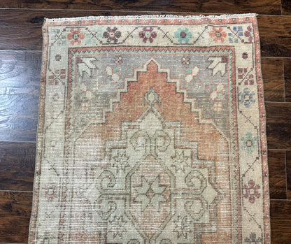 Antique Turkish Runner Rug 3 x 9.6, Farmhouse Rug, Geometric Runner, Handmade, Vintage Rug for Modern Home