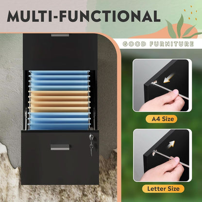 4 Drawer Locking File Cabinet For A4 And Letter Files Black Wood