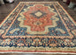 Antique Persian Sarouk Rug 9x12, Boteh Paisleys, Light Red Navy Blue
