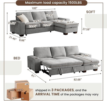 Gray 99In LShaped Memory Foam Cushion Sleeper Sofa Covers