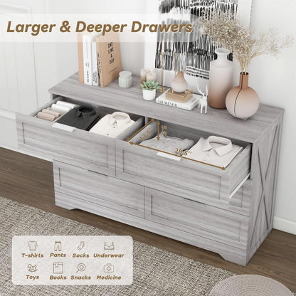 Wash Grey Six Drawer Contemporary Hardwood Dresser