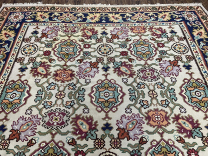 Antique Turkish Kilim Rug 7x10 Allover Pattern, Ivory Cream Maroon Light Blue, Wool Flatweave Hand Woven, Large Kilim, Vintage Kilim Carpet