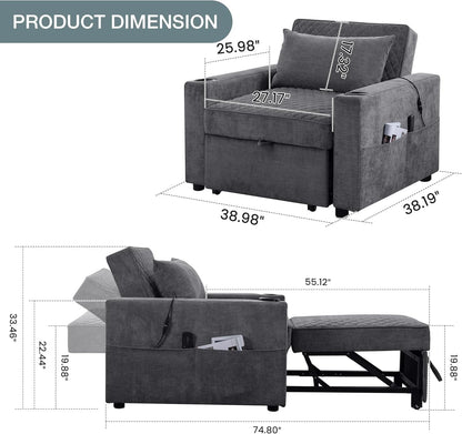 Light Grey Multifunctional Convertible Sofabed With Massage
