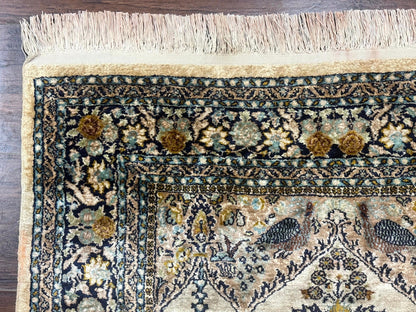 Silk Indian Kashmiri Rug 3x4, Very Fine 400 KPSI, Silk Prayer Rug, Handmade