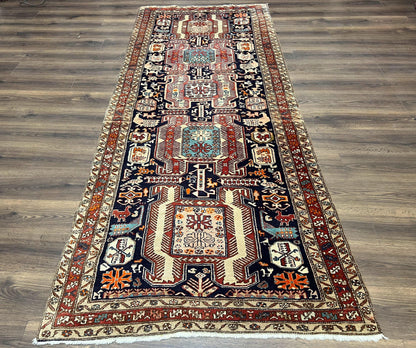Persian Ardabil Wide Runner Rug 4x10 - Geometric Medallions & Animal Pictorials