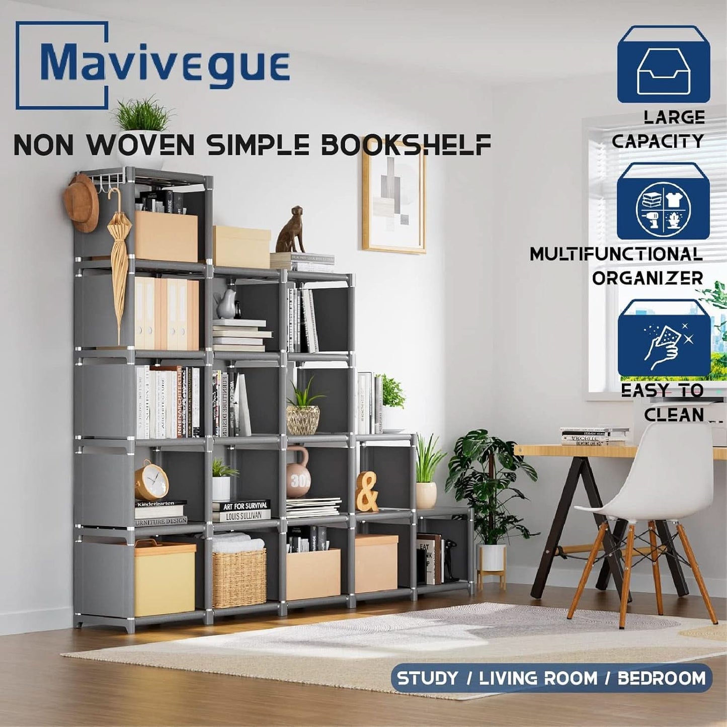 Grey 18 Cube Storage Organizer Tall Bookcase Shelf