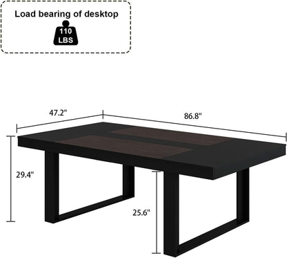 Dining Table 86.6 Inch Rectangular Wood Brown and Black Seats 8 to 10