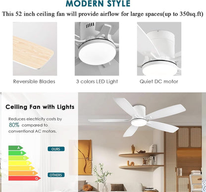 52 Inch Energy Efficient Ceiling Fan With Remote Control