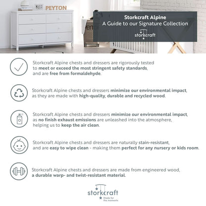 Pebble Gray 6 Drawer Double Dresser For Nursery Greenguard Gold Certified