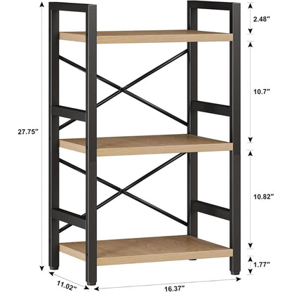 3 Tier Industrial Metal Bookcase Rustic Etagere Shelf Light Coffee