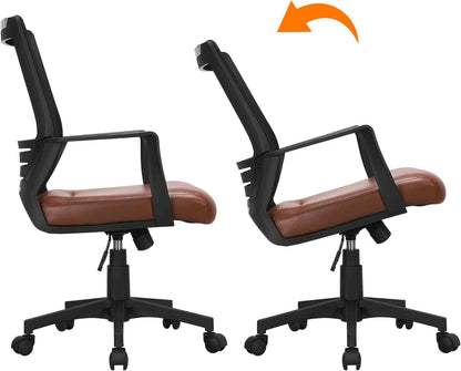 Ergonomic Leather Mesh Office Chair Lumbar Support Brown