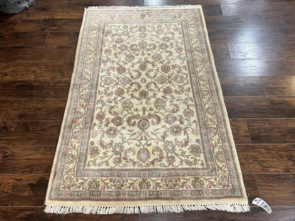 Indo Persian Rug 4x6, Vintage Handmade Wool Carpet, Floral Allover Pattern, Beige, Pair B