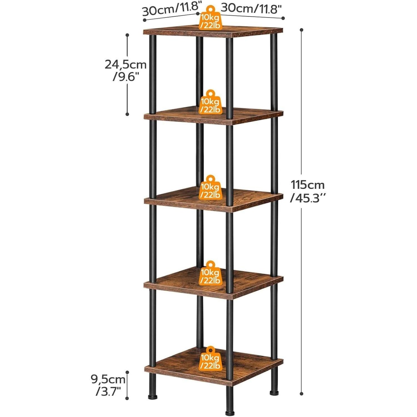 Five Tier Corner Shelf Stand Rustic Brown And Black Bookcase