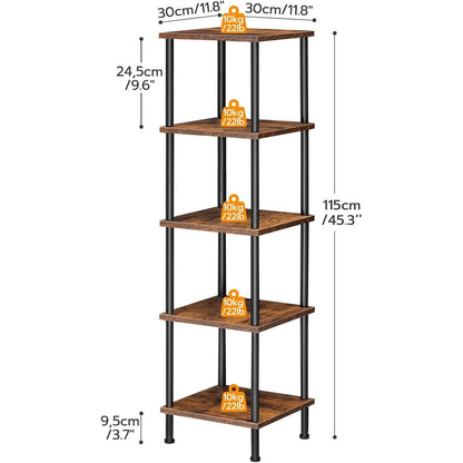 Five Tier Corner Shelf Stand Rustic Brown And Black Bookcase
