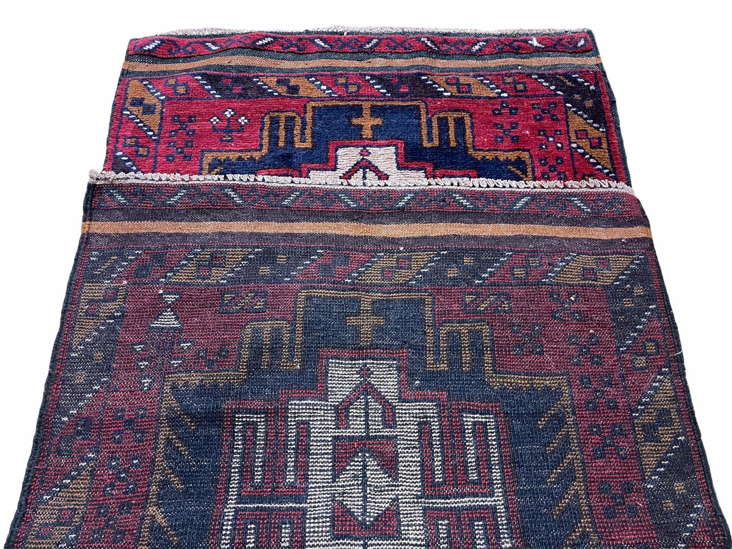 2' 9" X 4' 7" Vintage Handmade Tribal Wool Rug Balouchi Rug Afghan Rug Red Beige