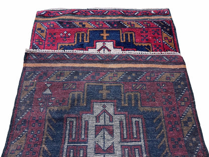2' 9" X 4' 7" Vintage Handmade Tribal Wool Rug Balouchi Rug Afghan Rug Red Beige