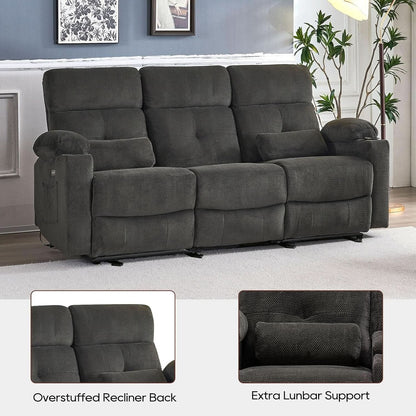 80 Inch Massage Recliner Sofa With Remote And USB Ports