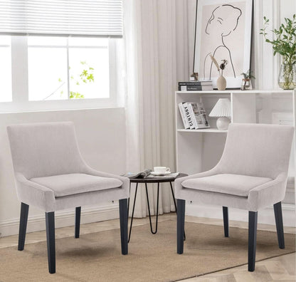 Beige Upholstered Corduroy Dining Chairs Bundle Four