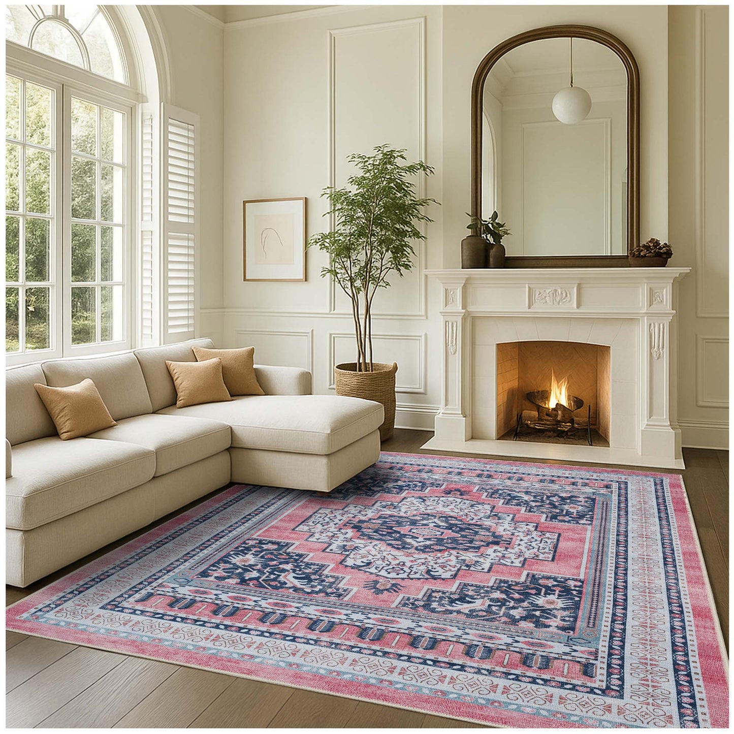 Paulina Pale Pink & Midnight Blue Persian Vintage Rug