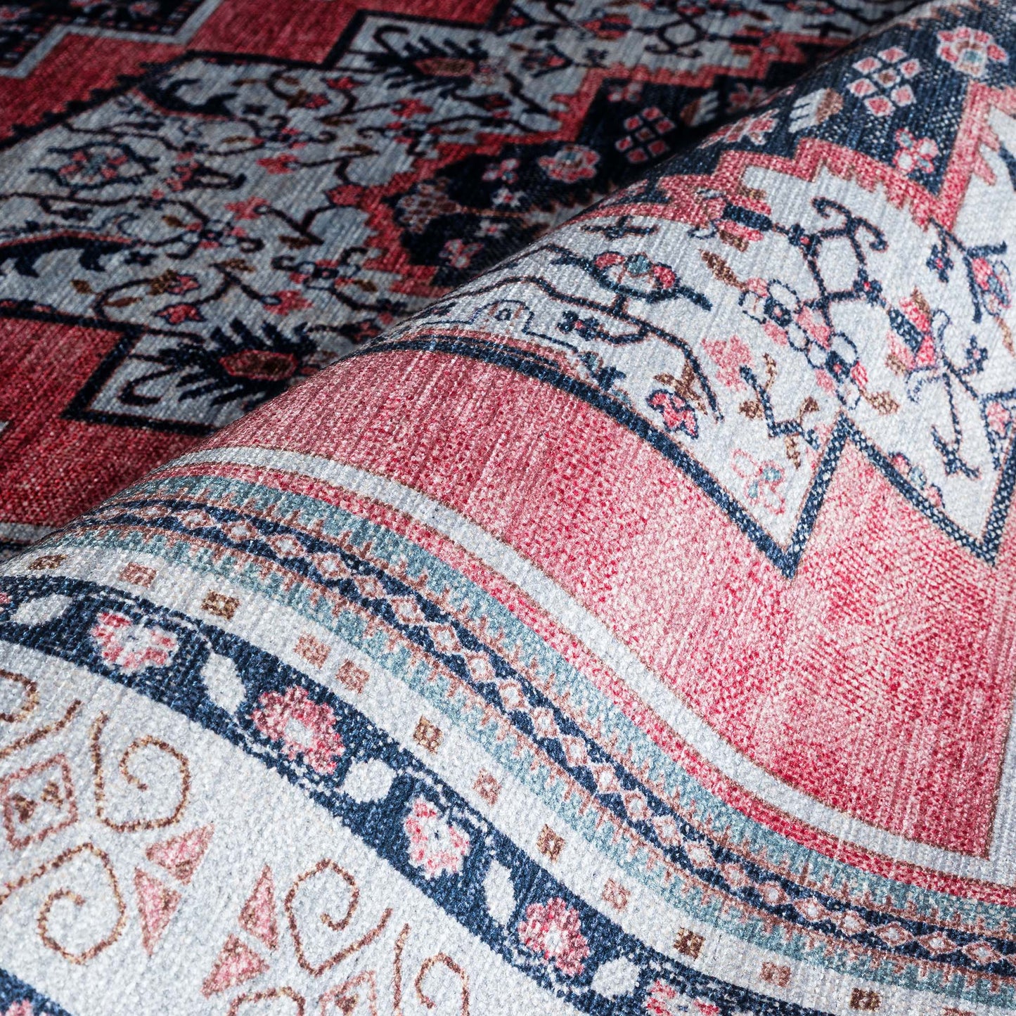 Paulina Pale Pink & Midnight Blue Persian Vintage Rug