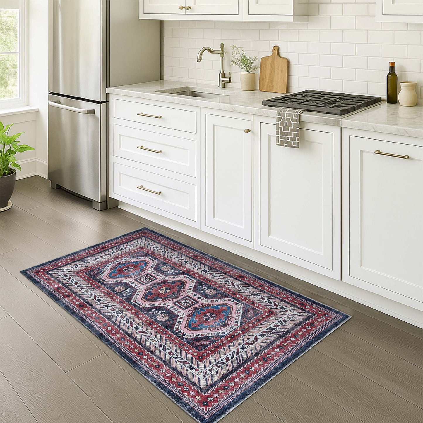 Kazak Vintage Blue Rust Oriental Rug