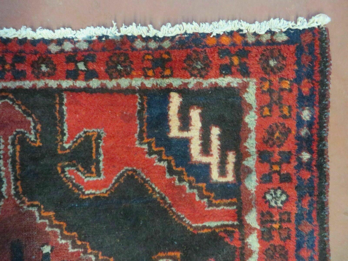 4' X 8' Antique Handmade India Geometric Oriental Tribal Wool Rug Red # 603