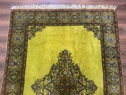 Moroccan Rug 6x8, Semi Open Field, Vintage, Lime Green, Wool Carpet
