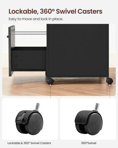 Mobile File Cabinet With Wheels 2 Drawers Open Shelf Charcoal Gray And Ink Black