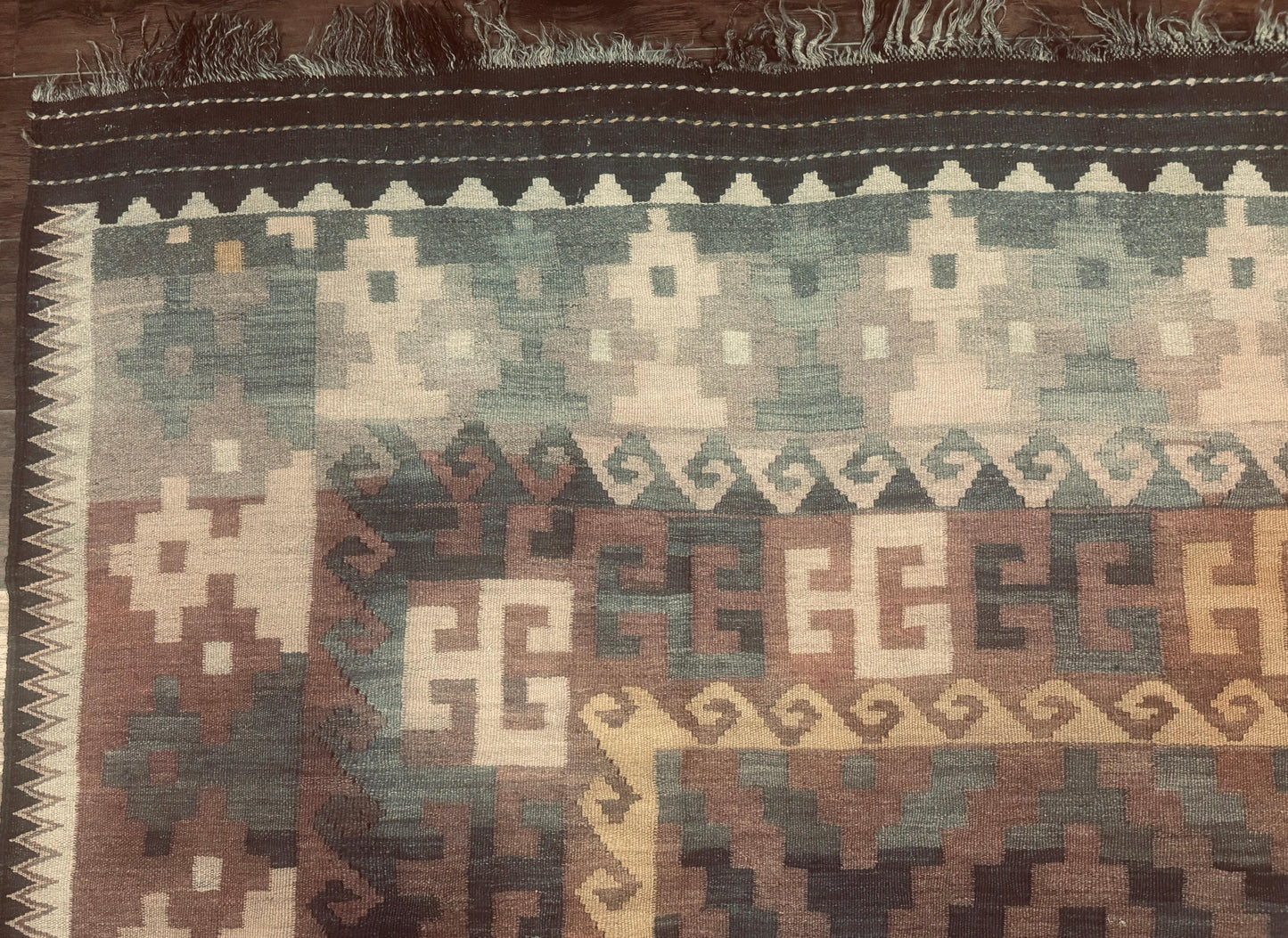 Antique Persian Tribal Kilim Rug 9x12, Zig Zag Pattern Kilim, Zarand Rug, Wool, Earth Tone Colors