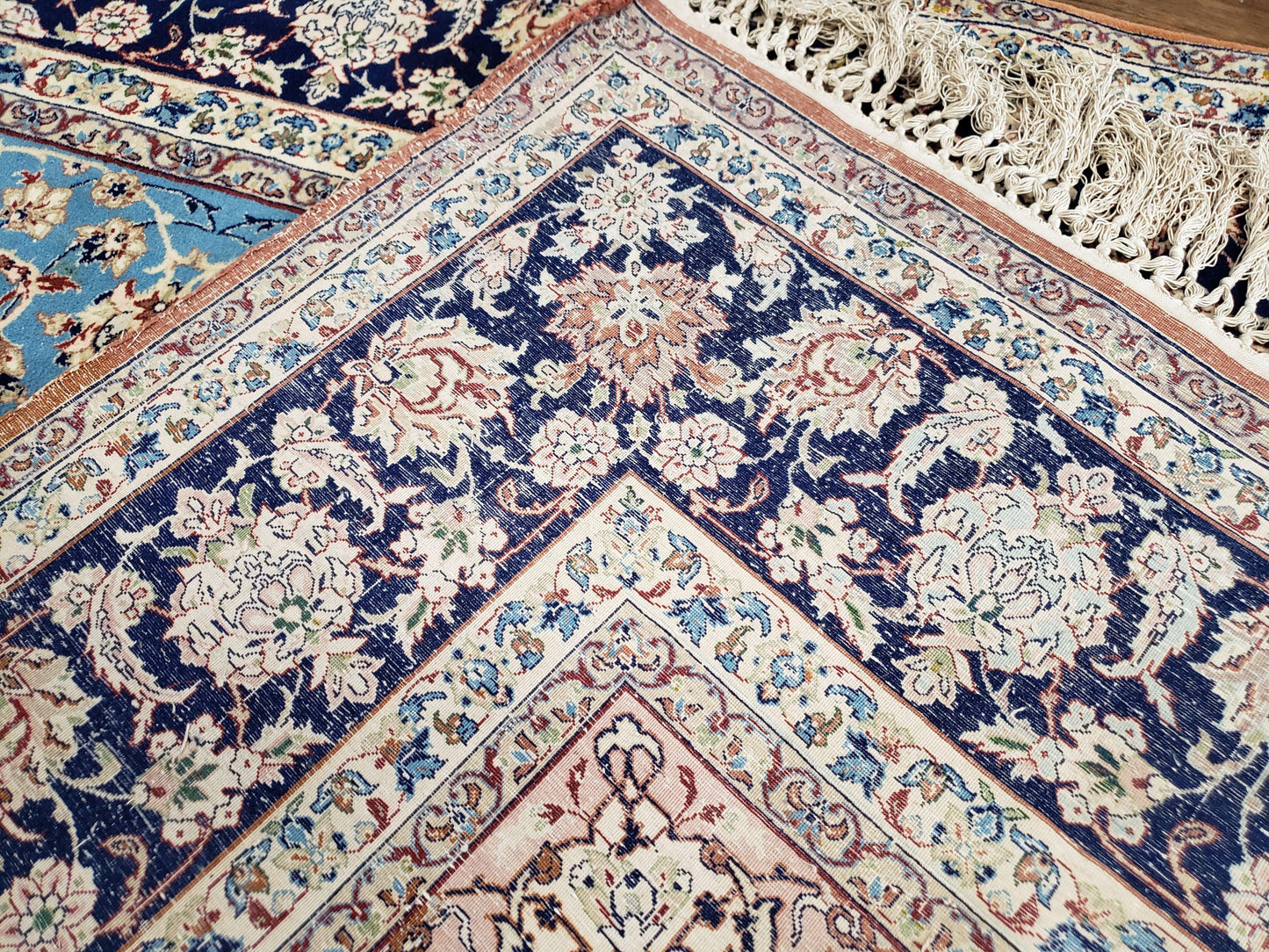 Persian Isfahan Rug, Kork Wool on Silk Foundation, Sky Blue, Hand-Knotted, 5' 1" x 7' 8"