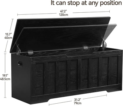 Black 47.2 Inches SolidWood Oversized Storage Bench