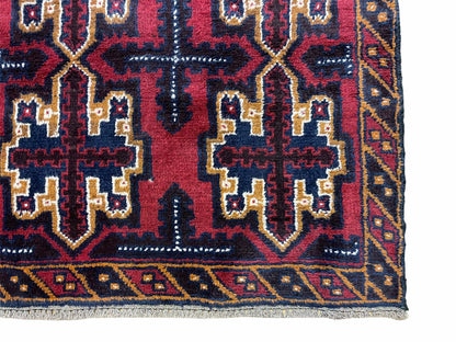 2' 7" X 4' 6" Vintage Handmade Tribal Wool Rug Balouchi Rug Afghan Rug Red Blue