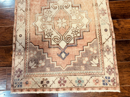 Antique Turkish Runner Rug 3 x 9.6, Farmhouse Rug, Geometric Runner, Handmade, Vintage Rug for Modern Home