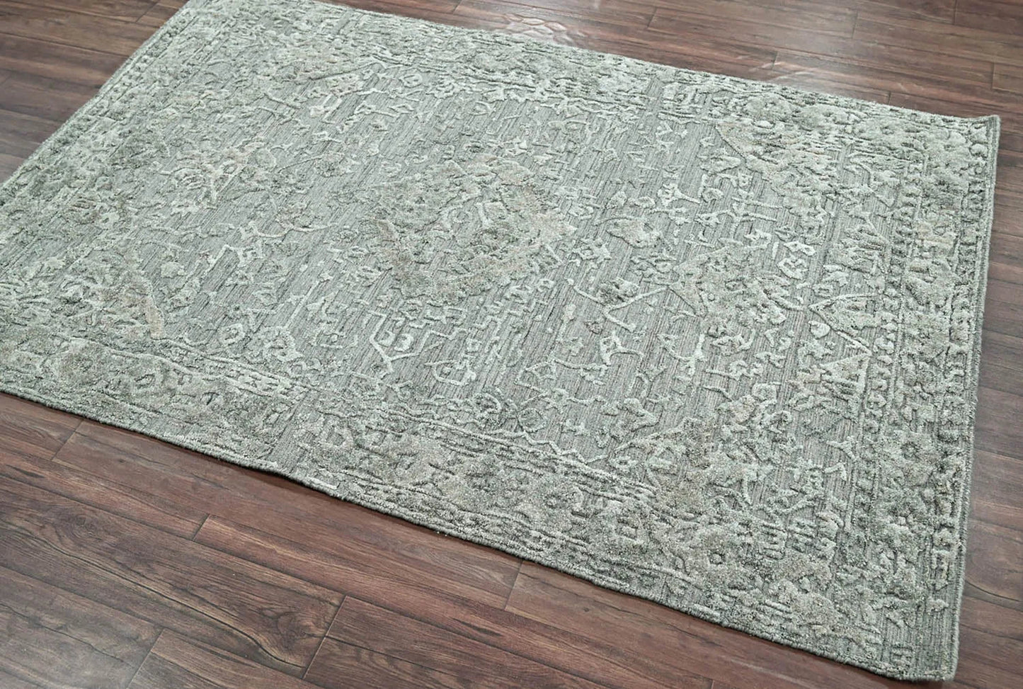 4x6 Tone on Tone Gray Hand Knotted Tibetan Wool/Bamboo Silk Transitional Oriental Area Rug