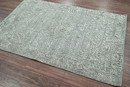 4x6 Tone on Tone Gray Hand Knotted Tibetan Wool/Bamboo Silk Transitional Oriental Area Rug