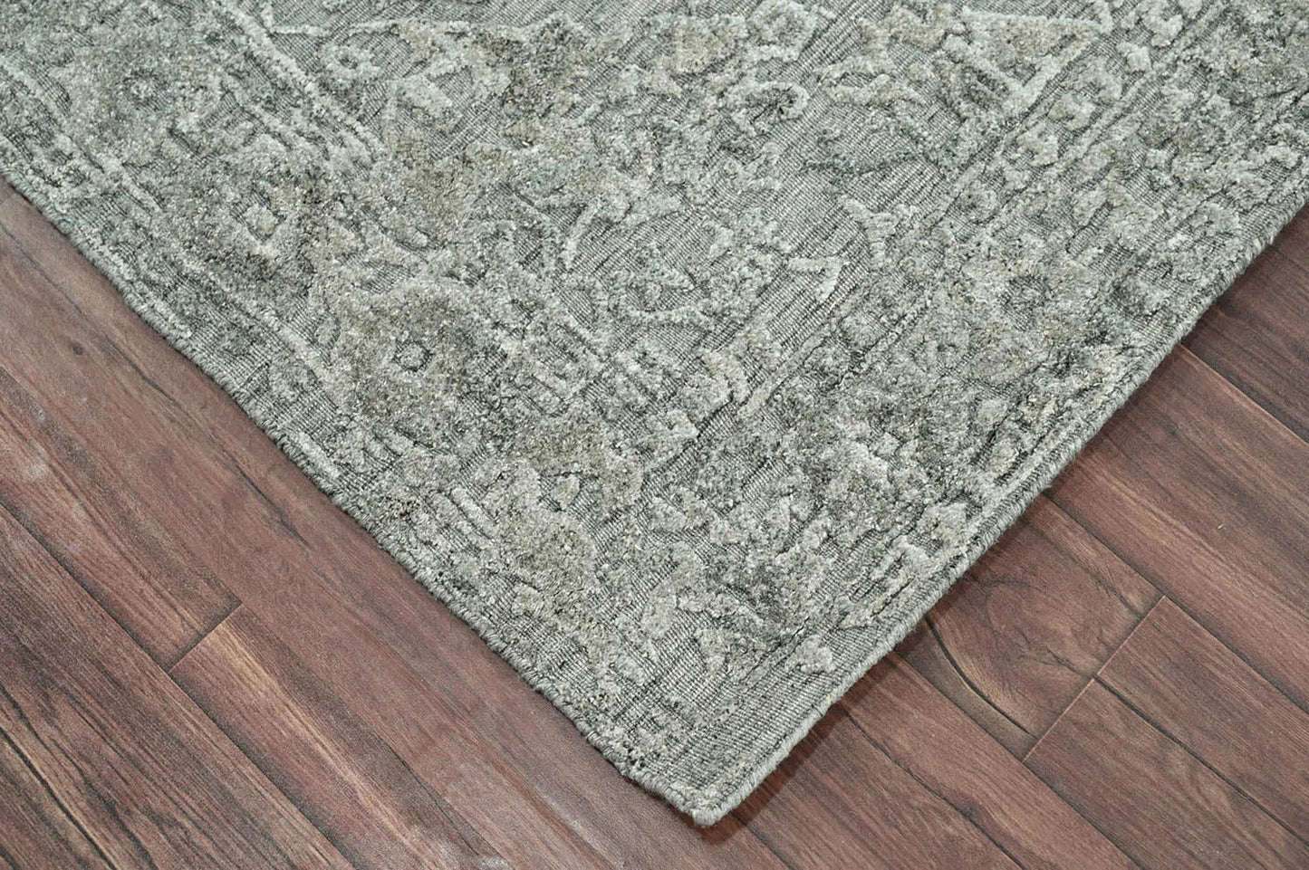 4x6 Tone on Tone Gray Hand Knotted Tibetan Wool/Bamboo Silk Transitional Oriental Area Rug