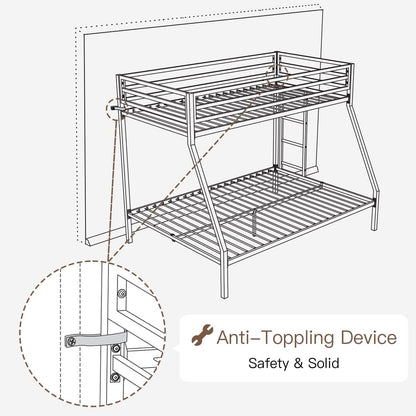 Metal Loft Bunk Bed Twin Over Full Size With Guardrail And Ladder Cream White