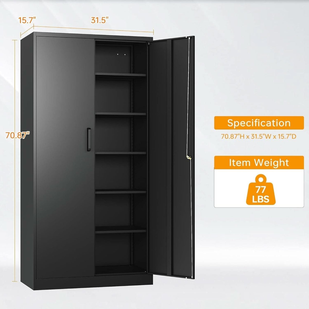 Black Metal Storage Cabinet With Lock For Office Industrial