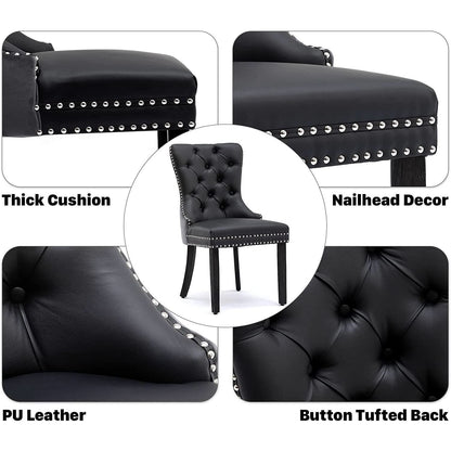 Velvet Dining Chairs Set Of 6 Black And Dark Grey Nailhead Trim