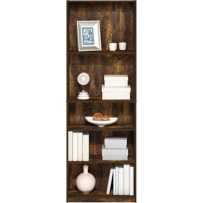 Adjustable 5 Tier Amber Pine Bookcase Living Room Storage