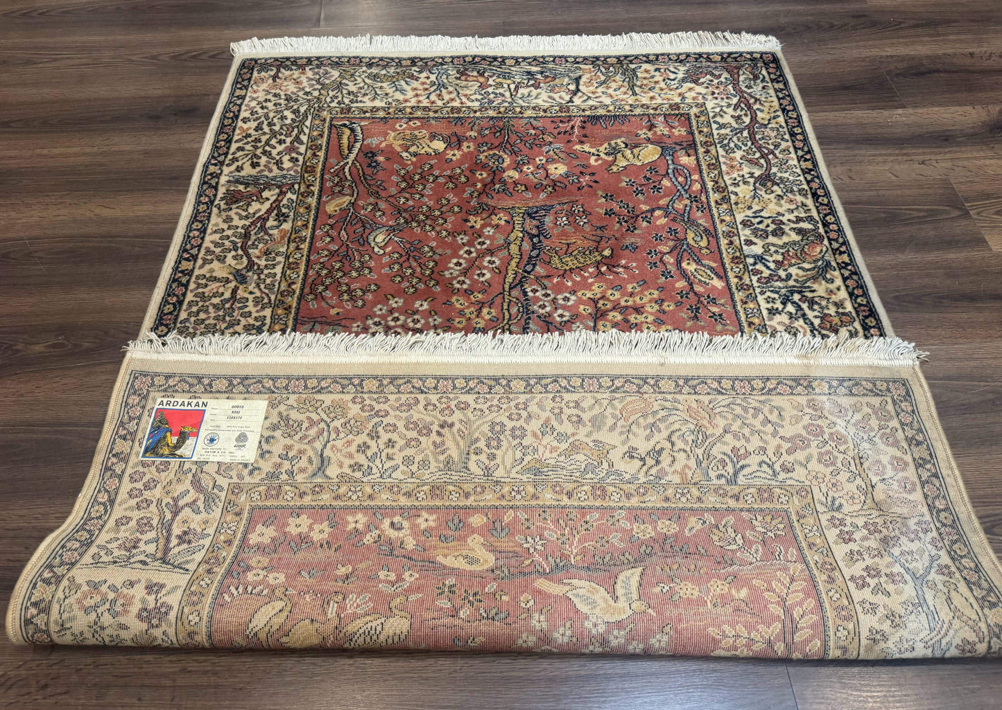 Persian Wool Rug 4x6, Tree of Life Animal Pictorials, Vintage, Power Loomed Ardakan Rug