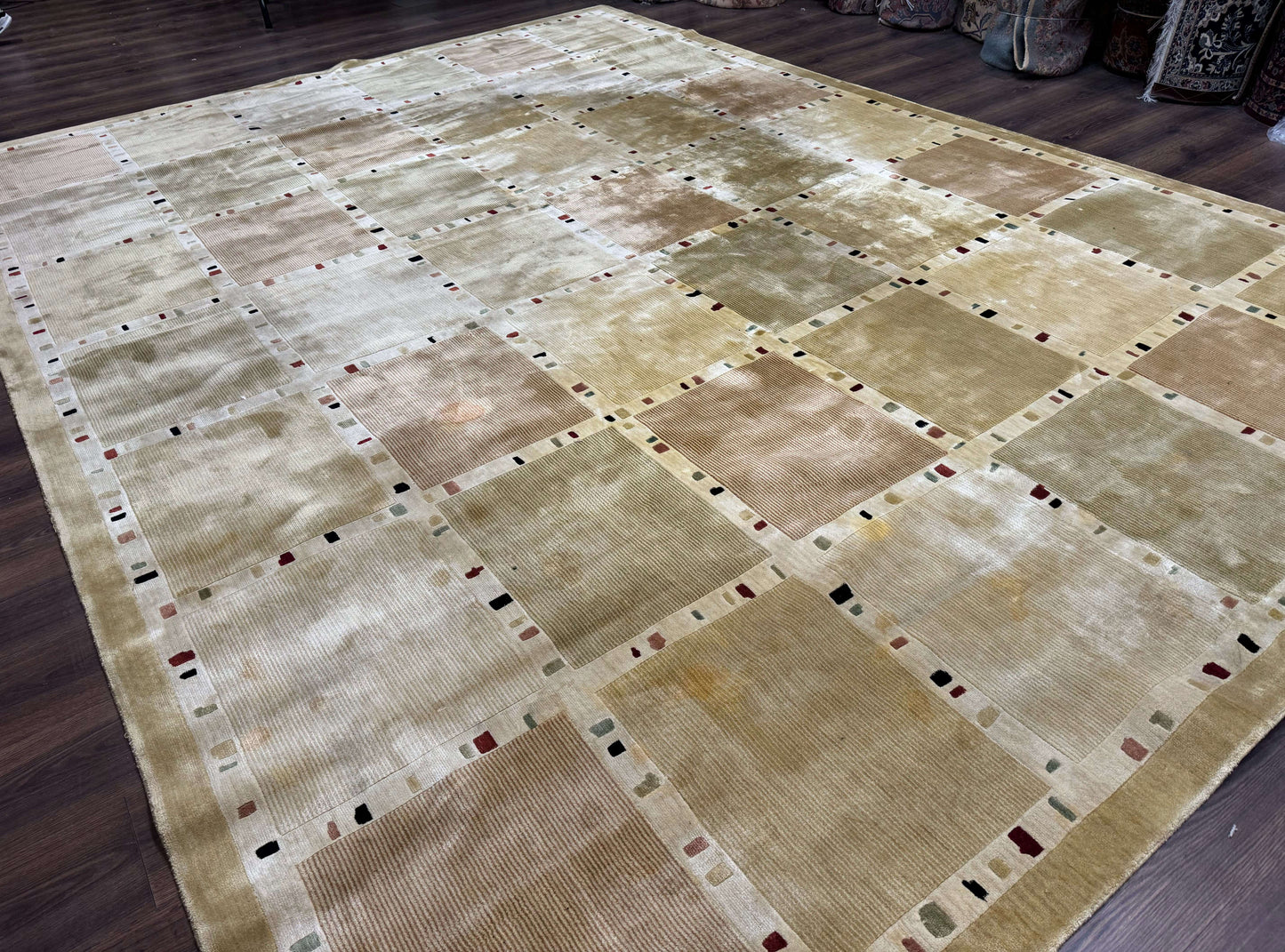 Large Wool Rug 10x13, Panel Design, Modern Contemporary Carpet